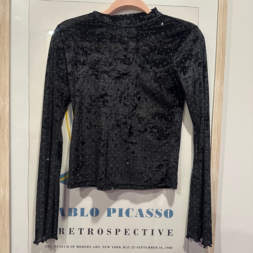 Altar'd State Black Sparkle Mesh Long Sleeve Top